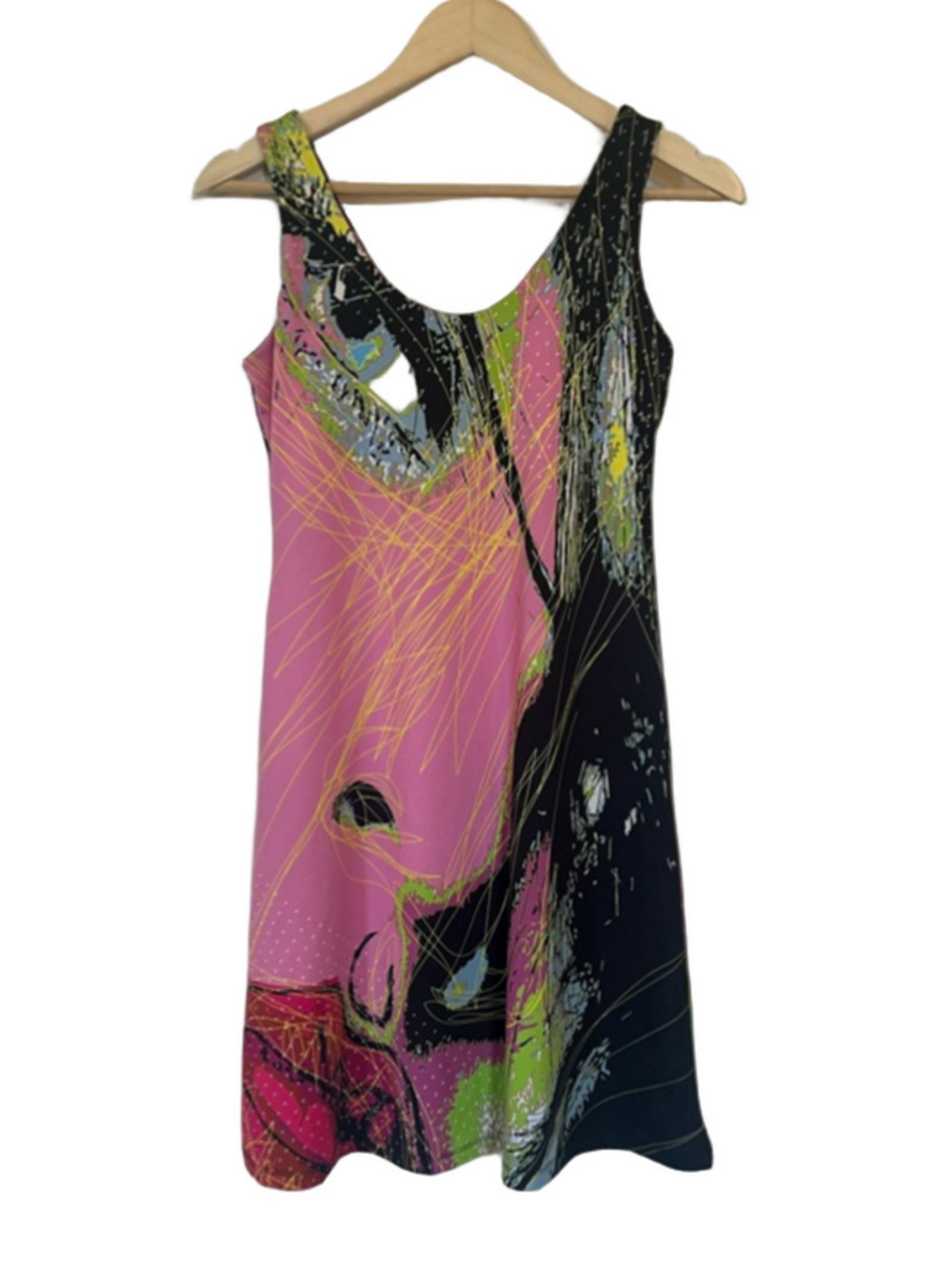 Volt Design Roca Sleeveless Mini Dress Pink Black Abstract Reversible Stretch